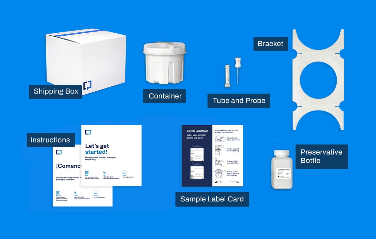 Illustration of what components are included in a Cologuard box.