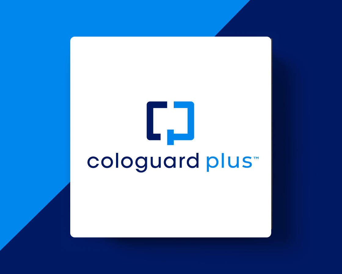 An illustration depicting the Cologuard Plus logo in a white box.