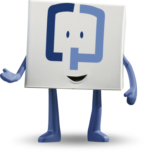 smiling Cologuard character gesturing with one hand with the other at its side